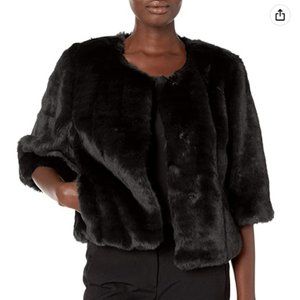 NWOT Calvin Klein Black Faux Fur Shrug Coat - Size S